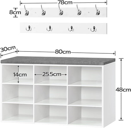 Garderobe Schuhregal Set mit Sitzbank und Wandgarderobe