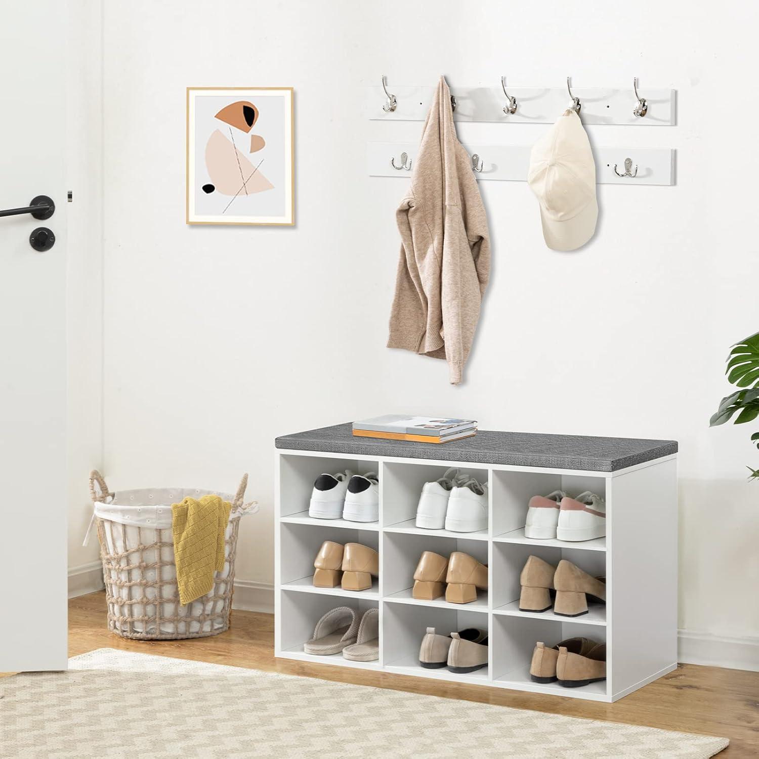 HOOBRO Garderobe Schuhregal Set mit Sitzbank und 9 Haken Weiß Grau