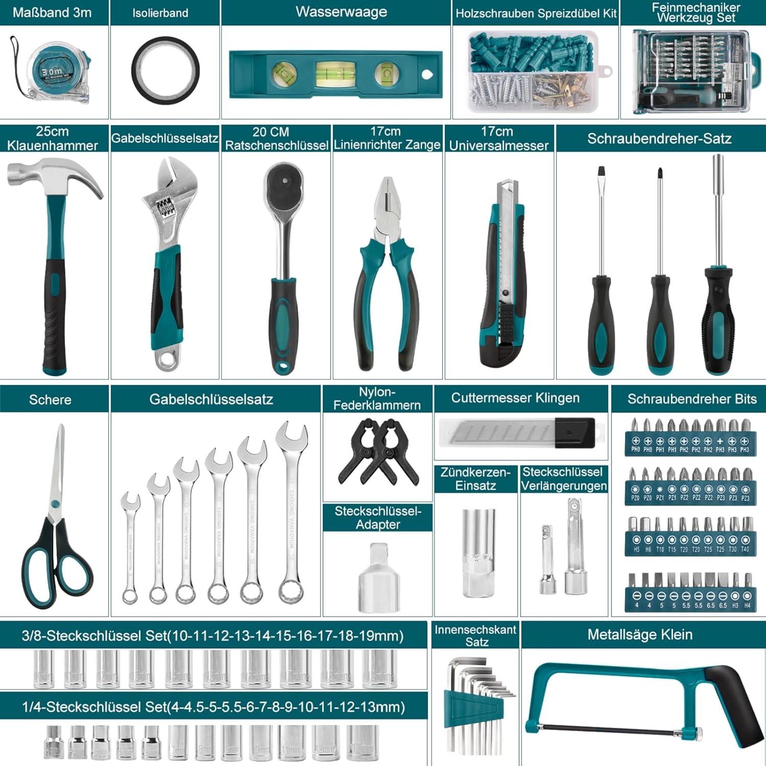 Werkzeugkoffer gefüllt 257 tlg. Handwerkzeug-Set Universeller
