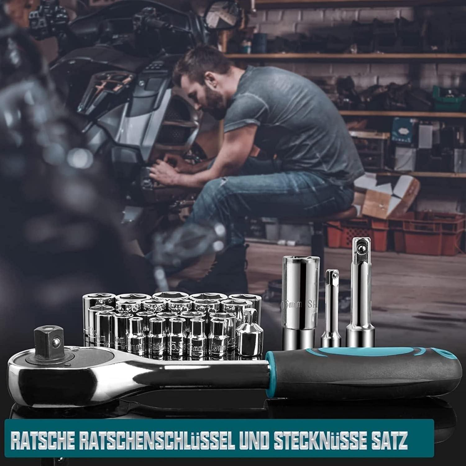 Sundpey Werkzeugkoffer 257 tlg Set Ratschen Steckschlüssel Blau