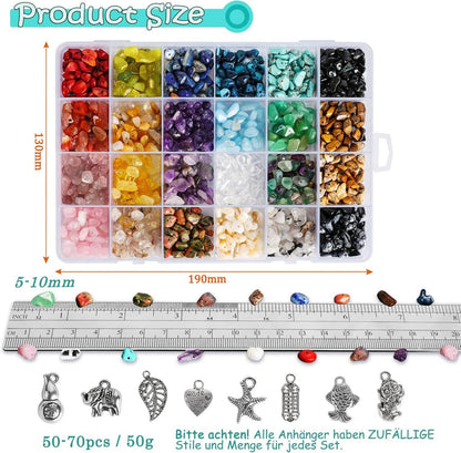 24-Gitter Edelsteinperlen Naturform Bastelset Schmuck selber Machen