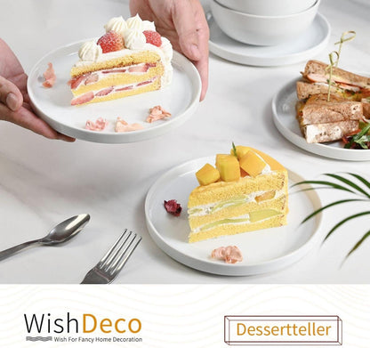 WishDeco Dessertteller 6er Set, Weiße Porzellan 18cm
