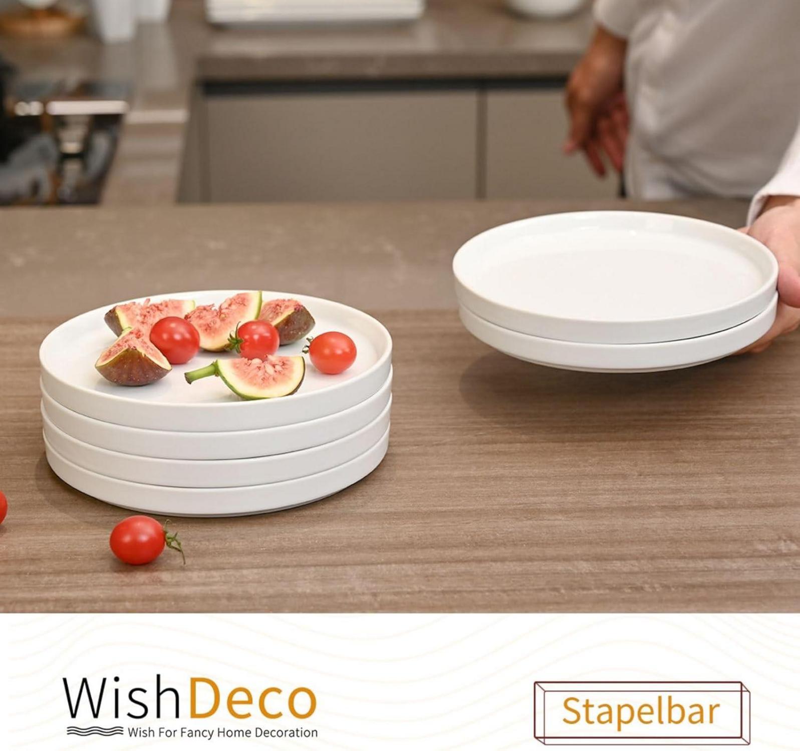 WishDeco Dessertteller Set Φ18cm Porzellan Weiß, 6er Pack