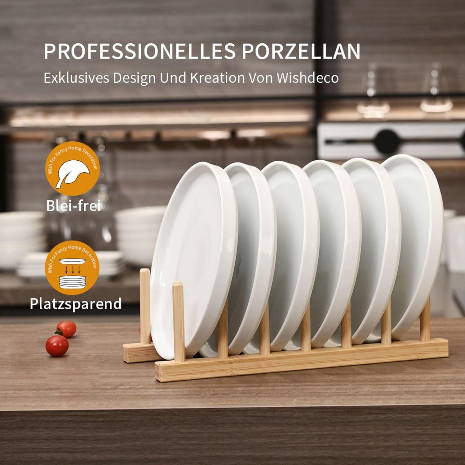 Porzellan Dessertteller Set 6 Stück Weiß Φ18cm Speiseteller erhöhter Rand