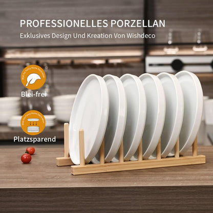 Porzellan Dessertteller Set 6 Stück Weiß Φ18cm Speiseteller erhöhter Rand
