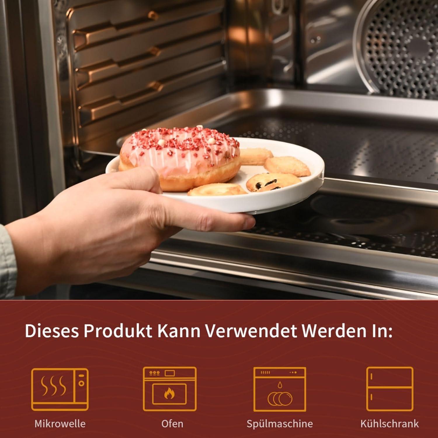 Porzellan Dessertteller Set 6 Stück Weiß Φ18cm Speiseteller erhöhter Rand
