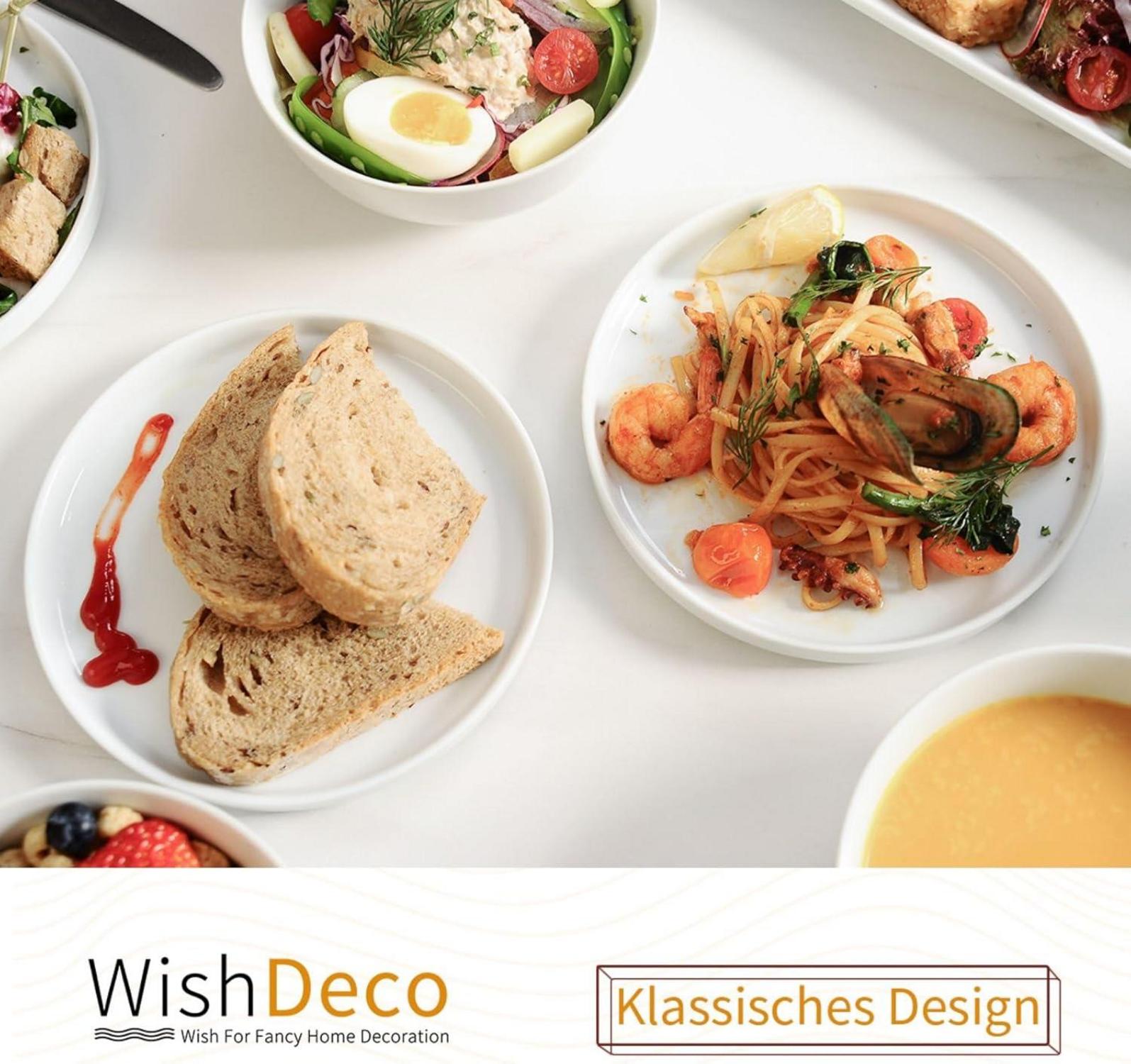 WishDeco Dessertteller Set Φ18cm Porzellan Weiß, 6er Pack
