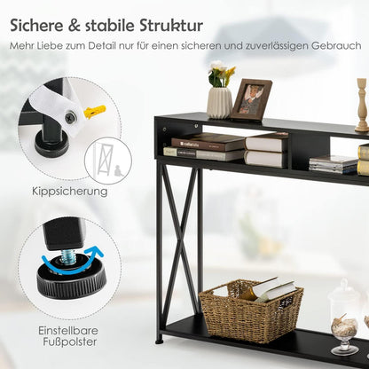Schmaler Konsolentisch mit X-Rahmen & 2 Ebenen – Schwarz