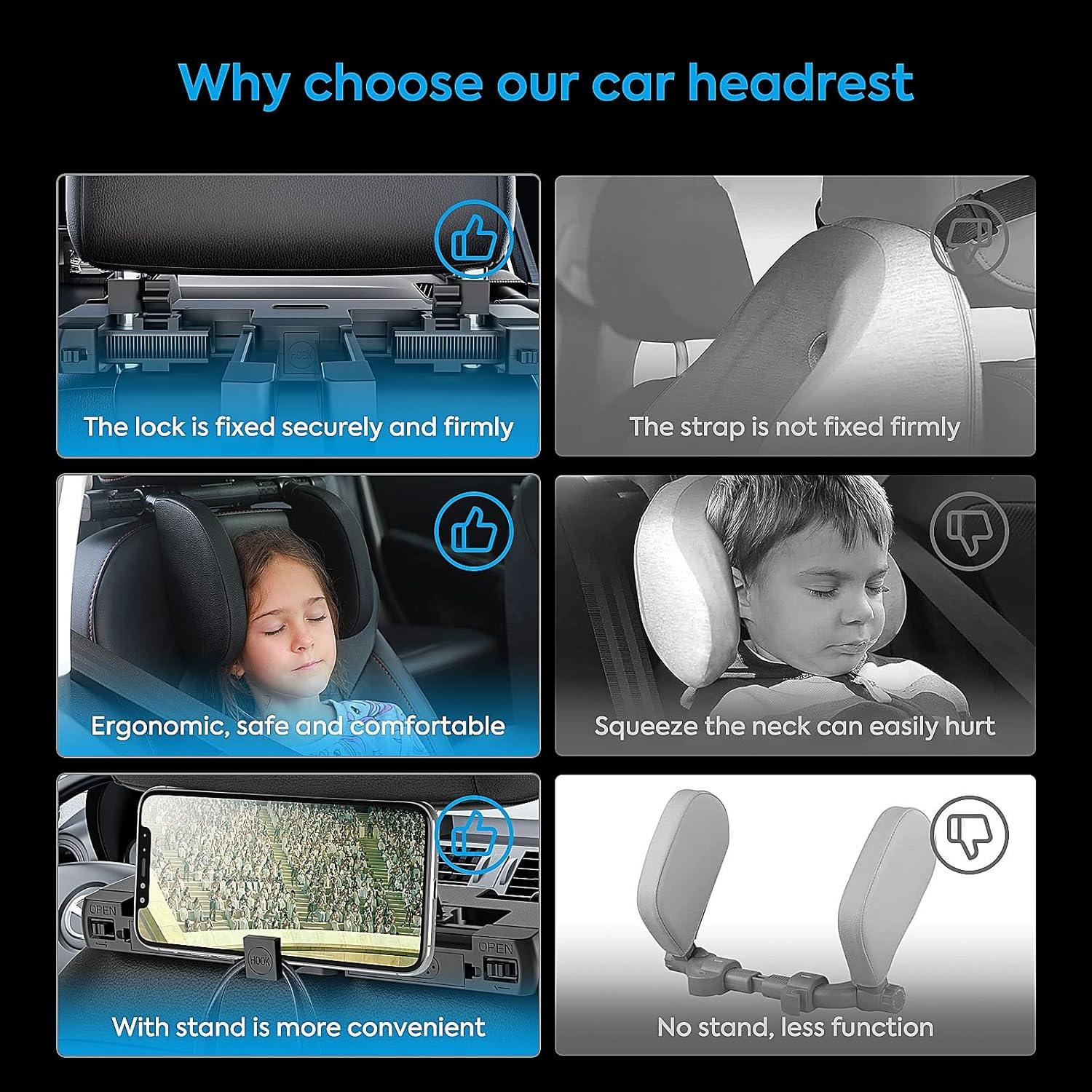 Auto Kopfstütze mit Gedächtnisschaum, Nackenstütze für Kinder & Erwachsene, 180° einstellbar - Schwarz