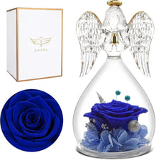 Ewige Rose Engel Figur Geschenkbox Blau 100% echte Forever Rose