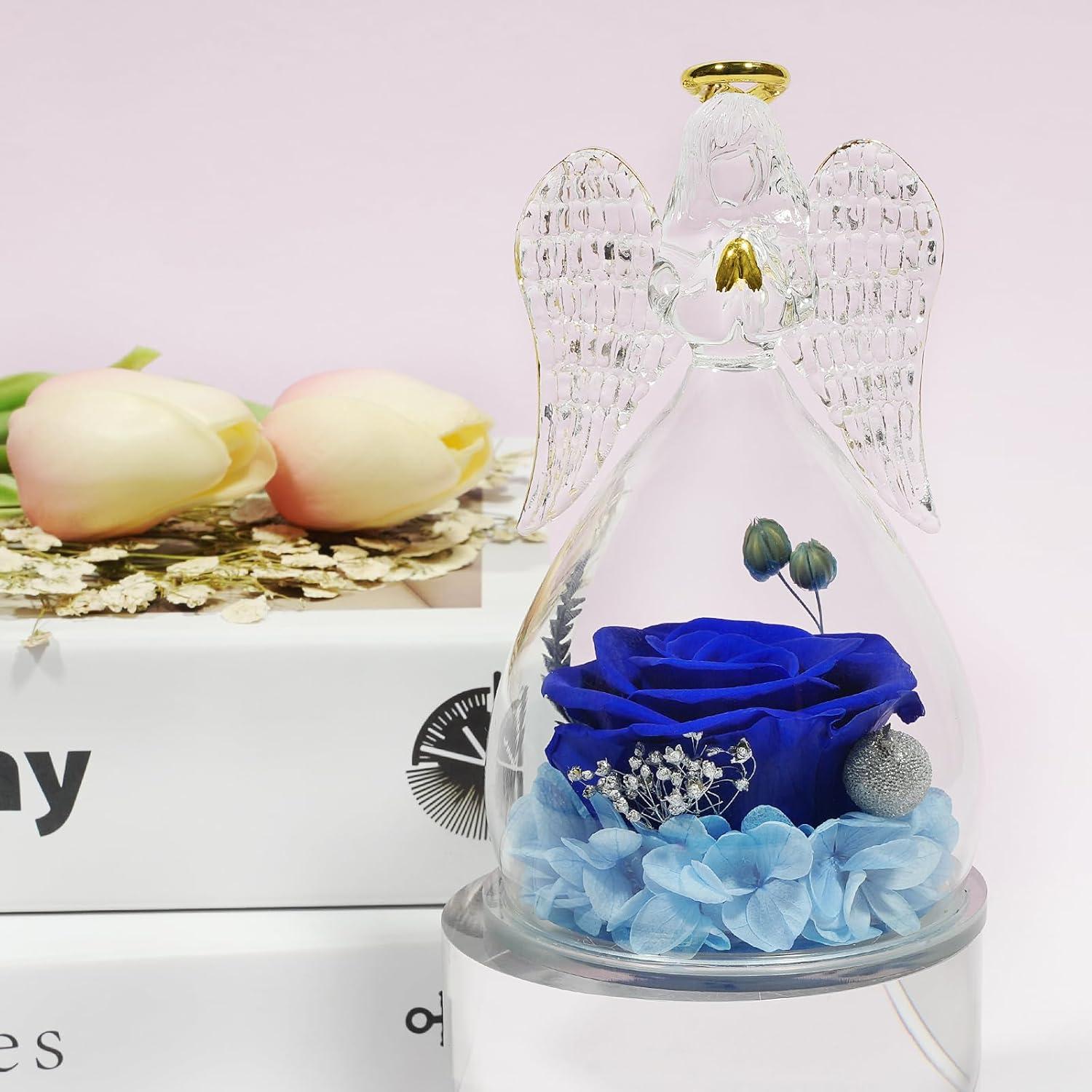 Ewige Rose Engel Figur Geschenkbox Blau 100% echte Forever Rose