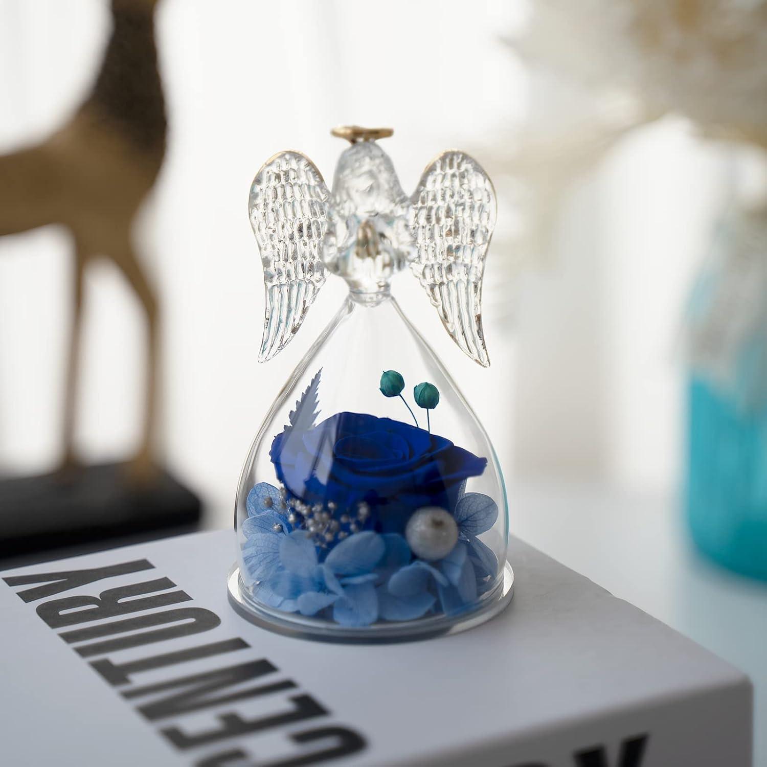 Ewige Rose Engel Figur Geschenkbox Blau Valentinstag Muttertag Frau