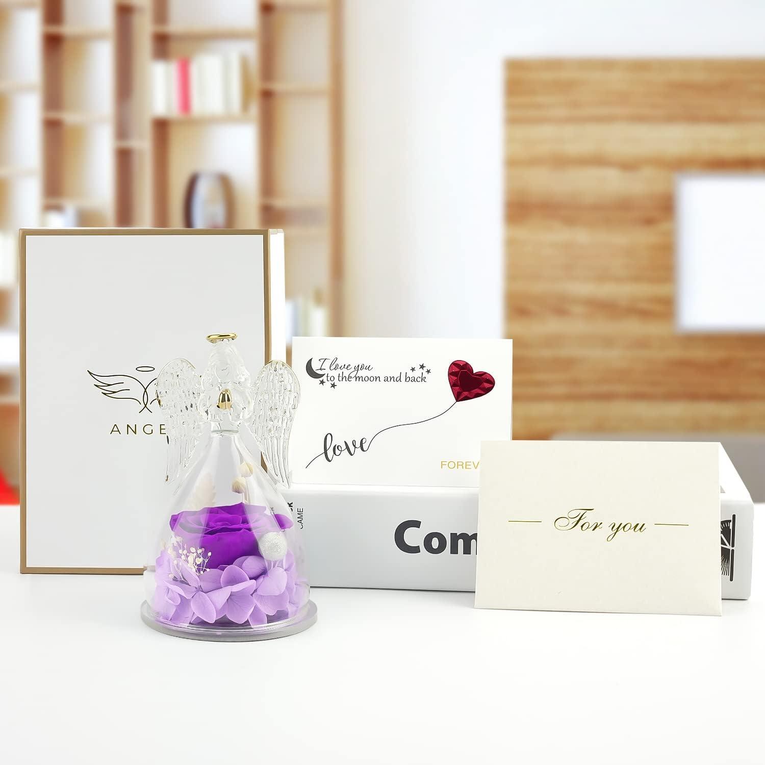 Ewige Rose Engel Figur Geschenk für Mama Muttertag Oma Woman Violett