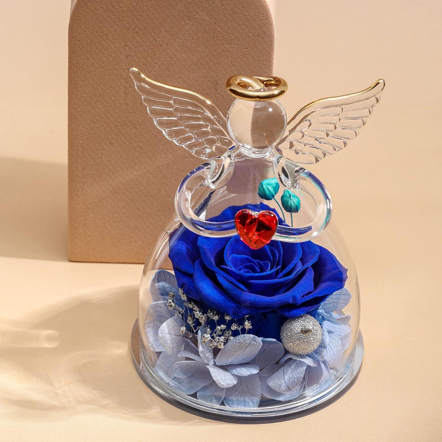 Ewige Rose Engel Geschenkbox Glasfigur Blau