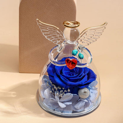 Ewige Rose Engel Geschenkbox Glasfigur Blau