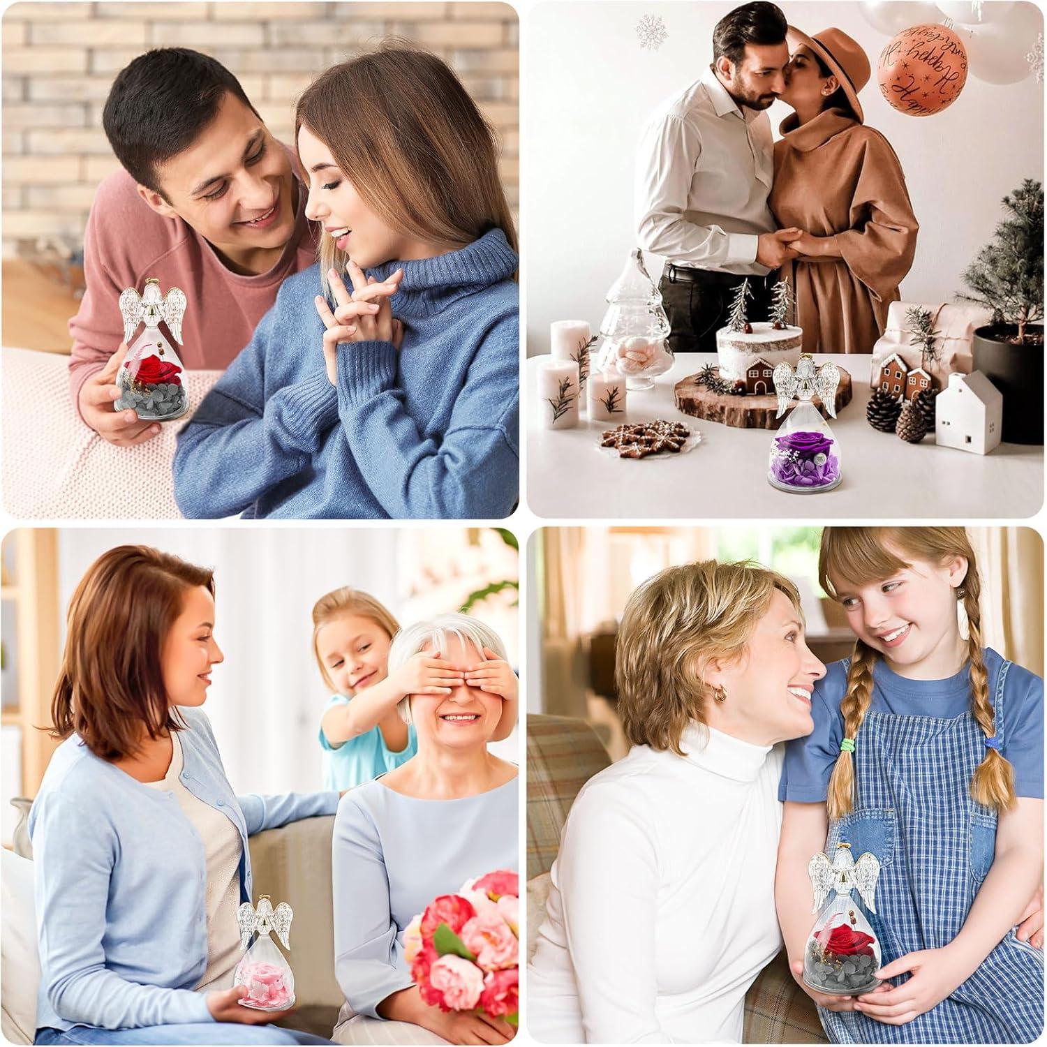 Ewige Rose Engel Figur Geschenk für Mama, Hochwertiges Forever Rose Geschenk