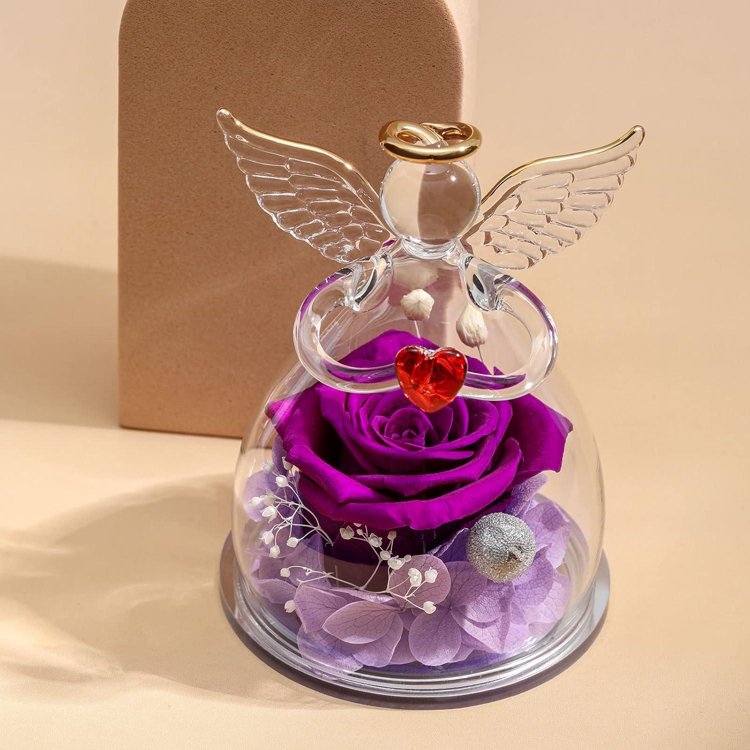 Ewige Rose Engel Figur im Glas Geschenkbox 3-5 Jahre haltbar