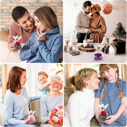 Ewige Rose Engel Geschenk für Mama Oma, Forever Rose im Glas mit Engel Figur