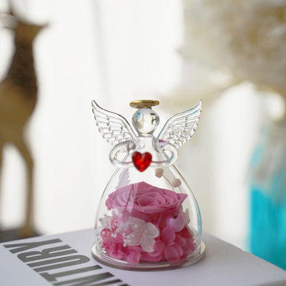 Ewige Rose Engel Geschenkbox für Mama Oma, Forever Rose im Glasfigur, Ewige