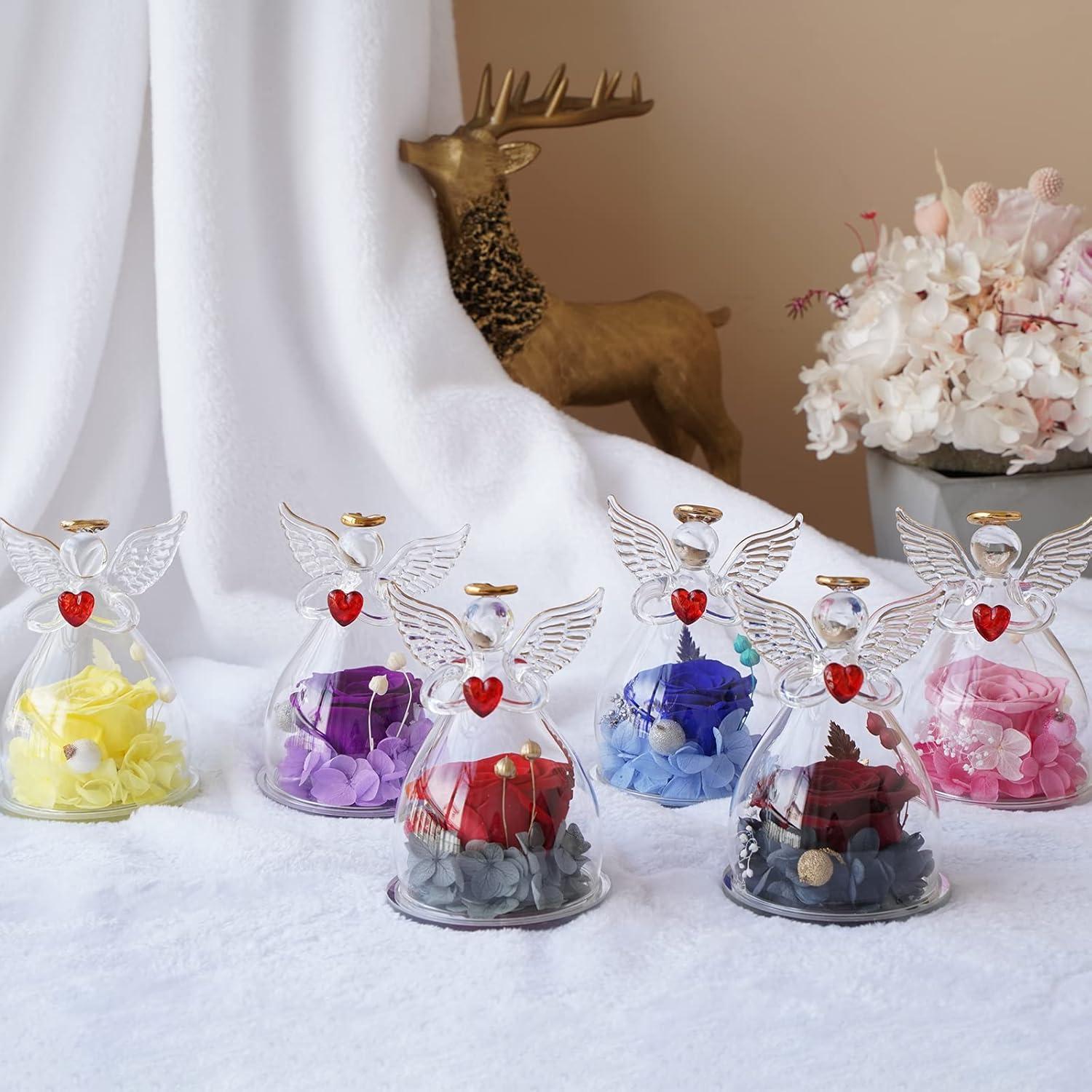 Ewige Rose Engel Geschenk für Mama Oma, Forever Rose im Glas Engel
