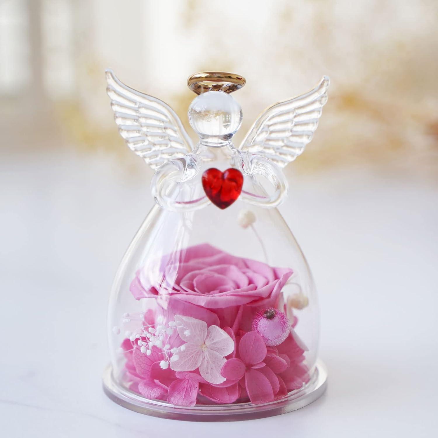 Ewige Rose Engel Geschenkbox für Mama Oma, Forever Rose im Glasfigur, Ewige