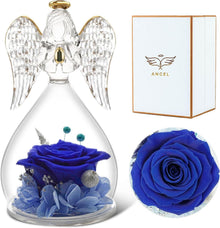 Ewige Rose Engel Glaskuppel Muttertagsgeschenk Blau