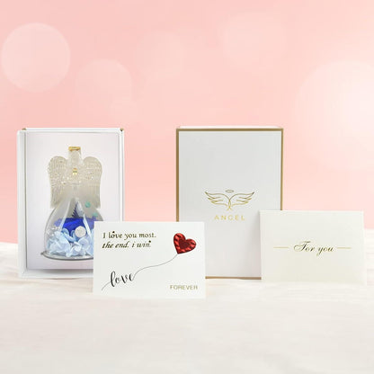 Ewige Rose Engel Figur Muttertag Geschenk Blau Goldengel Glaskuppel