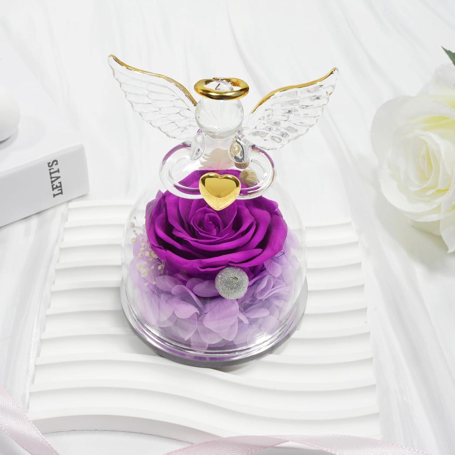 Ewige Rose Engel Glaskuppel Rote Rosen Muttertagsgeschenk Violett