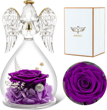 Ewige Rose im Engel Glaskuppel für Mama - Violett