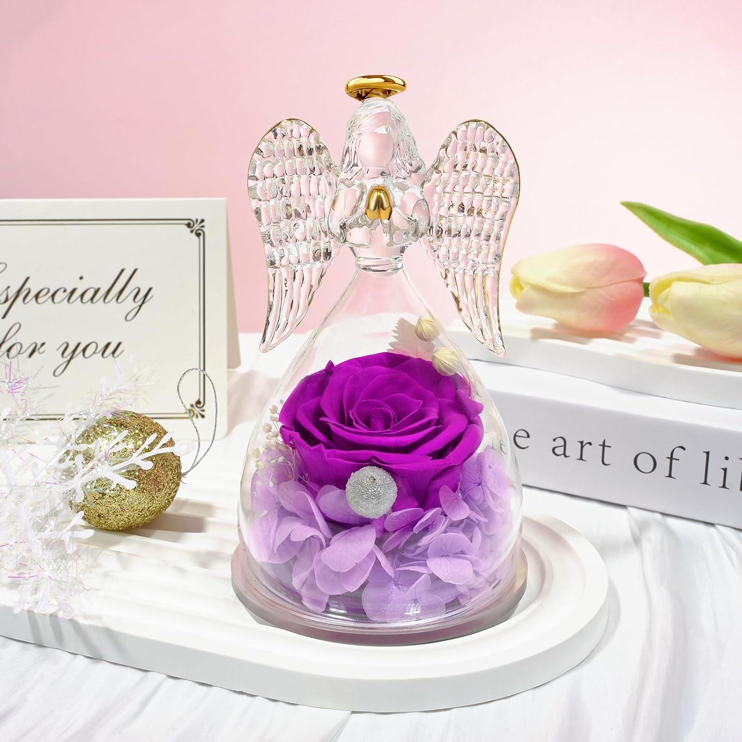 Ewige Rose Engel Glaskuppel Muttertagsgeschenk Violett