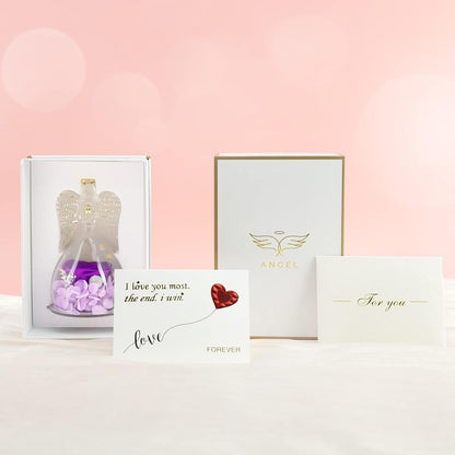 Ewige Rose Engel Figur Glaskuppel Violett Muttertagsgeschenk