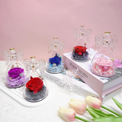 Ewige Rose Engel Figur Glaskuppel Violett Muttertagsgeschenk