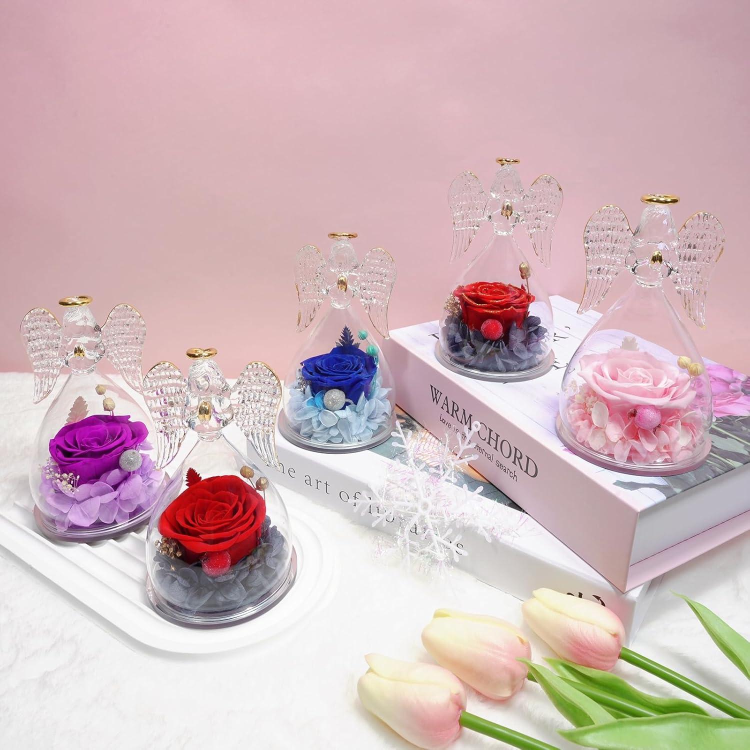 Ewige Rose Engel Figur Glaskuppel Muttertagsgeschenk Rot