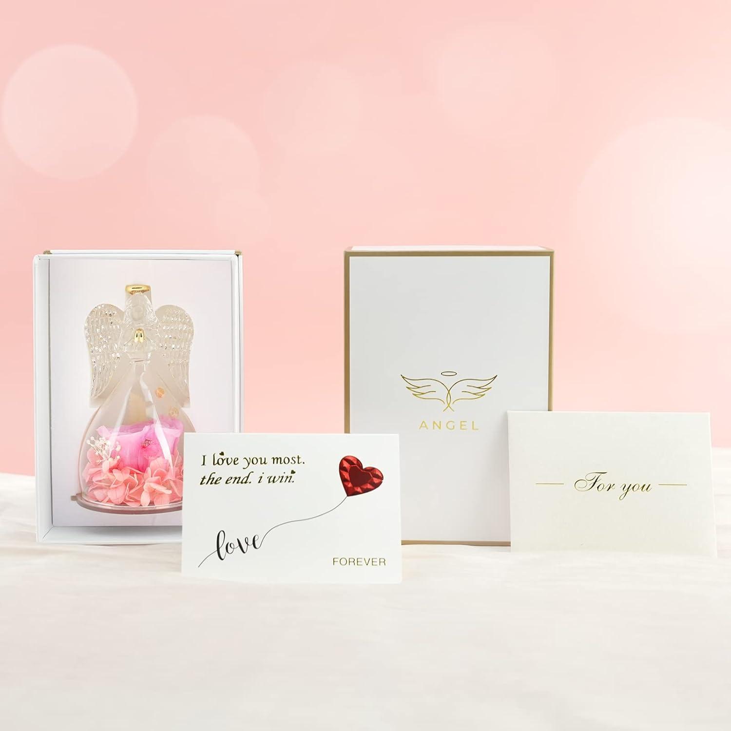 Muttertagsgeschenk Ewige Rose Engel Glaskuppel Geschenkbox