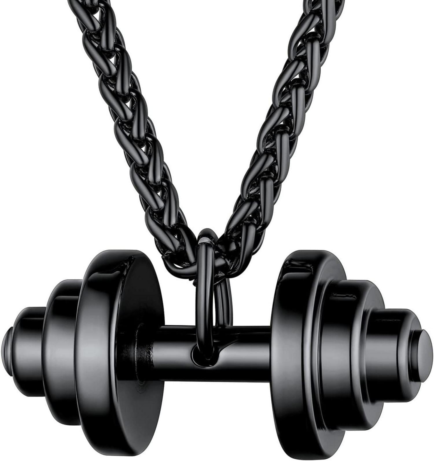 U7 Herren Hantel Anhänger Edelstahl Fitness Kette Schwarz
