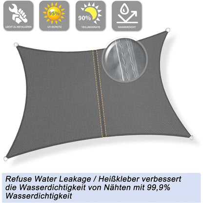 Wasserdichtes Sonnensegel 4x6m Anthrazit 95% UV-Schutz Polyester