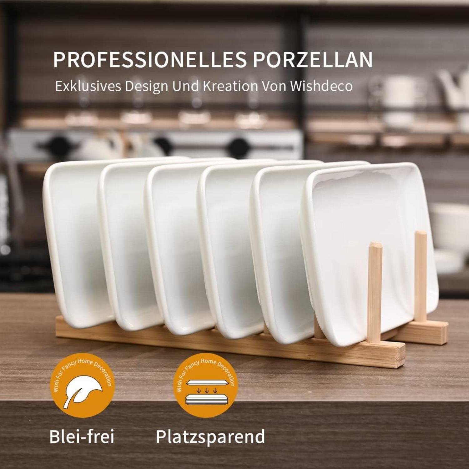 Porzellan Servierplatten Weiß 6er Set Rechteckig 23x12 cm - Dessert Sushi Kuchen