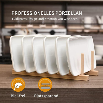 Porzellan Servierplatten Weiß 6er Set Rechteckig 23x12 cm - Dessert Sushi Kuchen