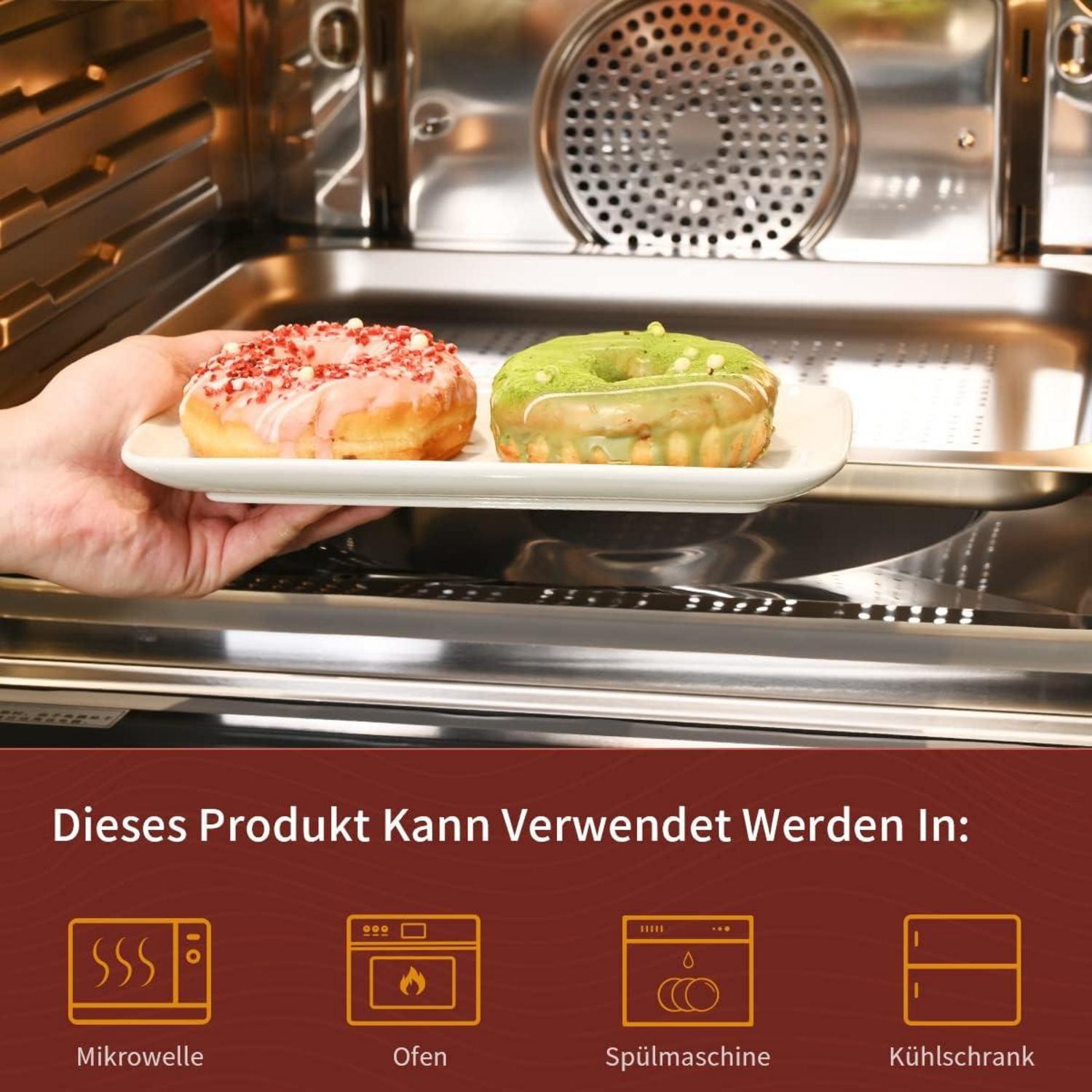 Rechteckige Servierplatten Porzellan Weiß 23x12 cm 6er Set