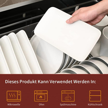 Porzellan Servierplatten Weiß 6er Set Rechteckig 23x12 cm - Dessert Sushi Kuchen