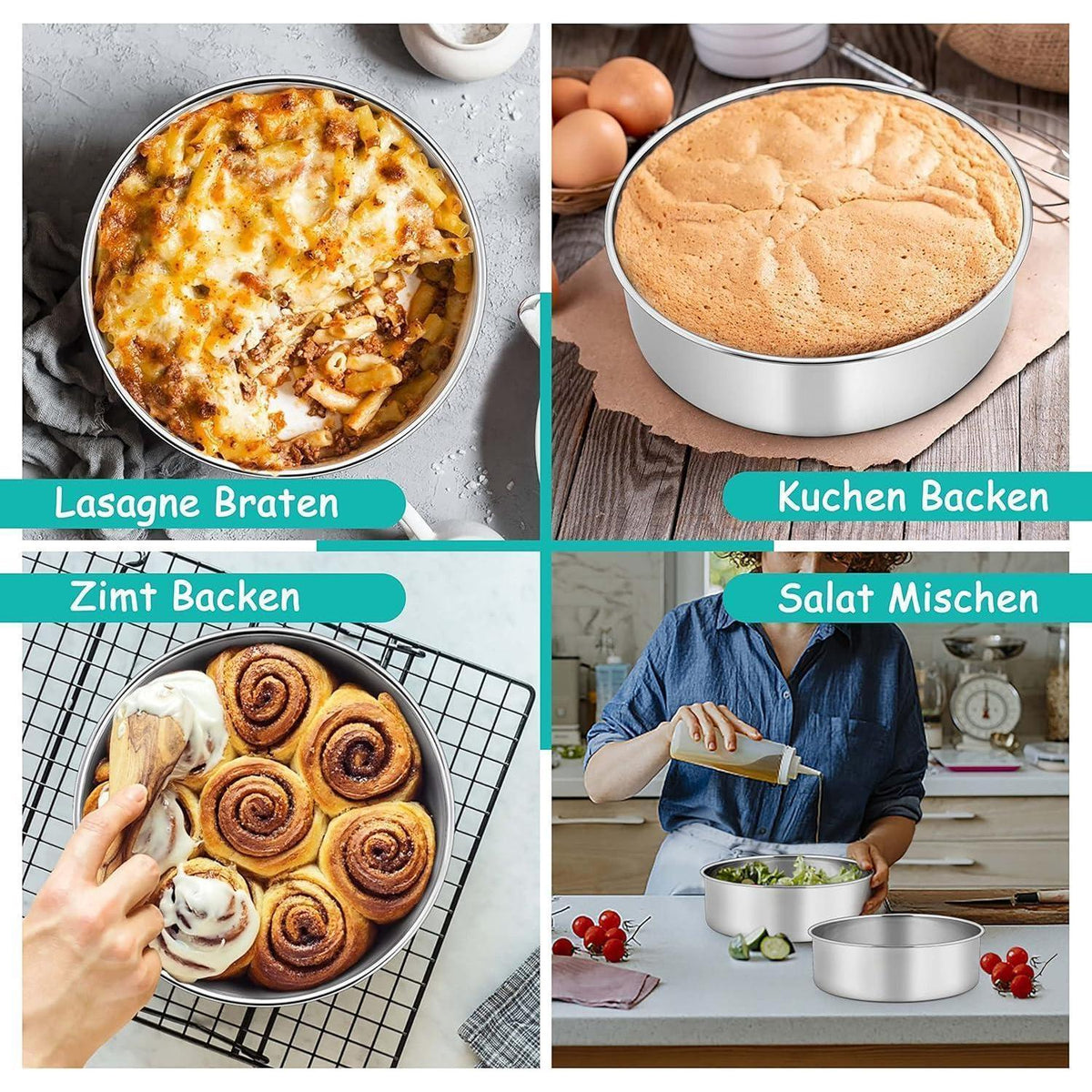 Runde Edelstahl Backform 2er Set | 24cm Kuchenform, 7cm tief