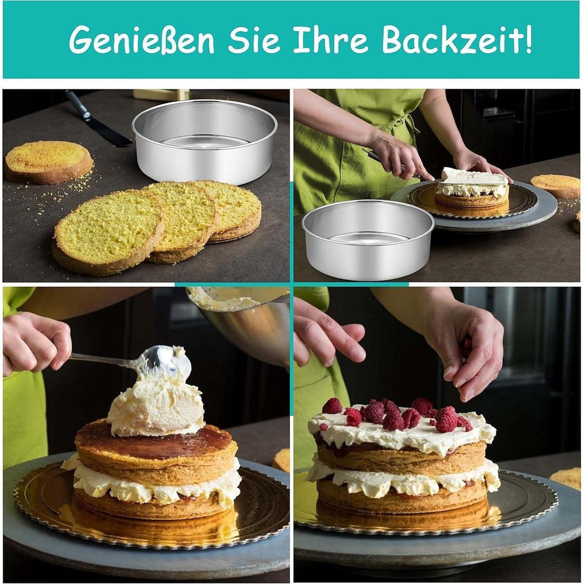 Runde Edelstahl Backform 2er Set | 24cm Kuchenform, 7cm tief