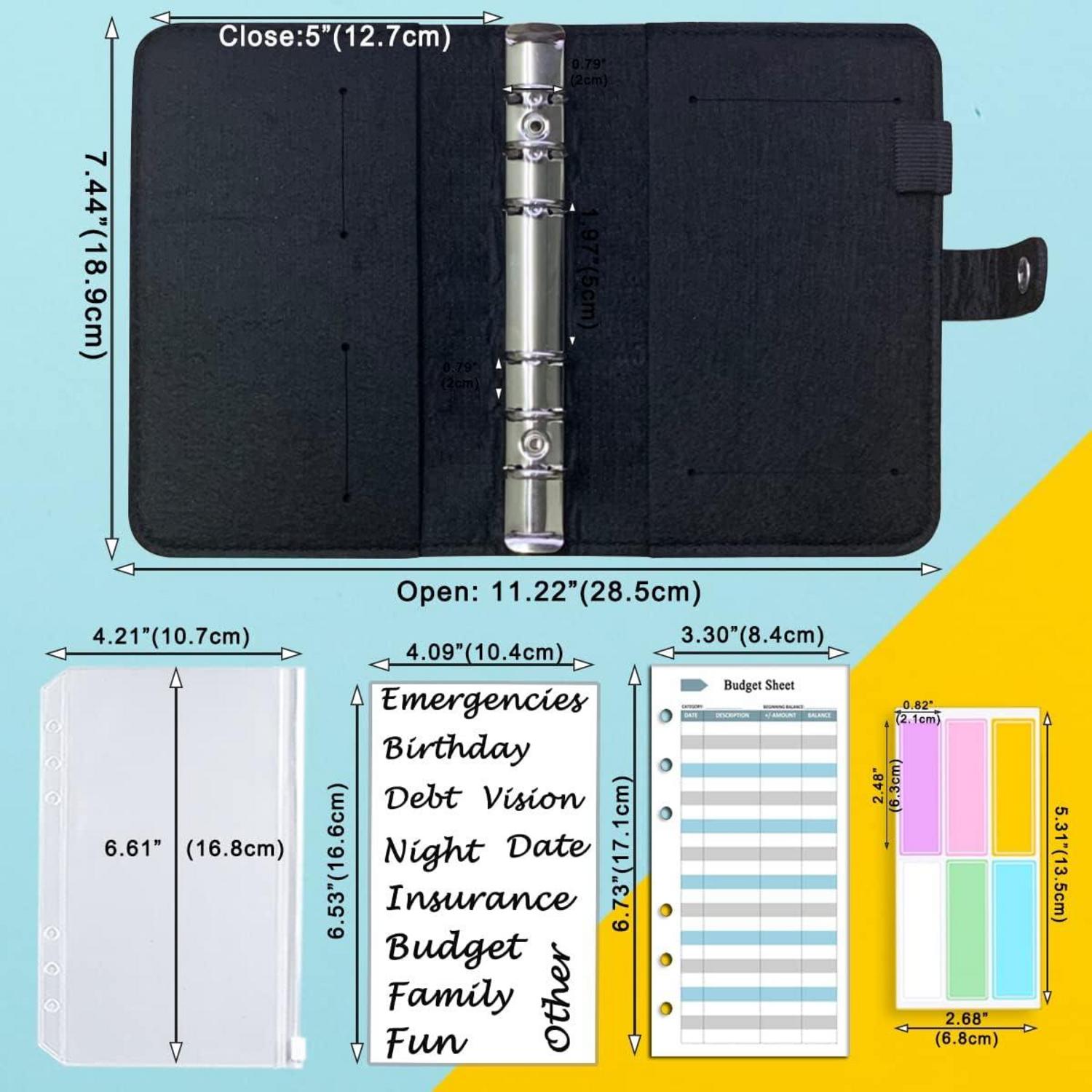 Schwarzer Wollfilz Budget Planner mit Geldumschlägen A6 Organisator