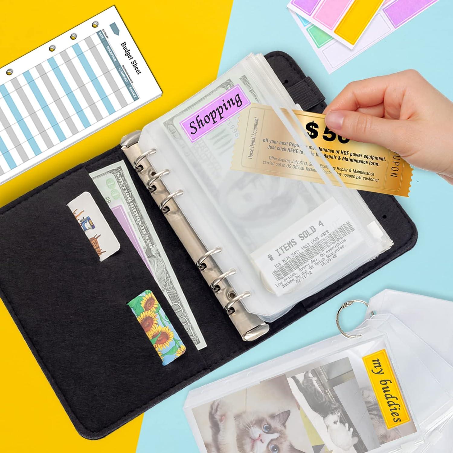 Wollfilz Schwarz Budget Planner A6 Geldorganizer mit Etiketten Kit