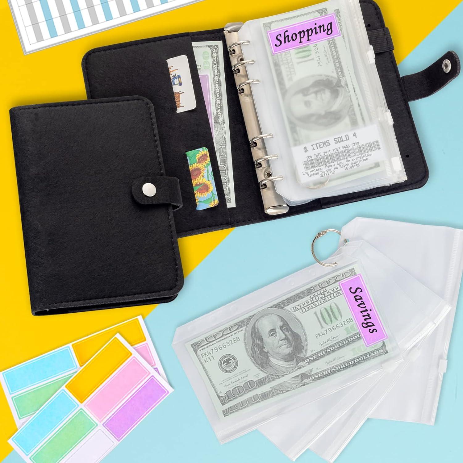 Schwarzer Wollfilz Budget Planner mit Geldorganizer A6 Ordner