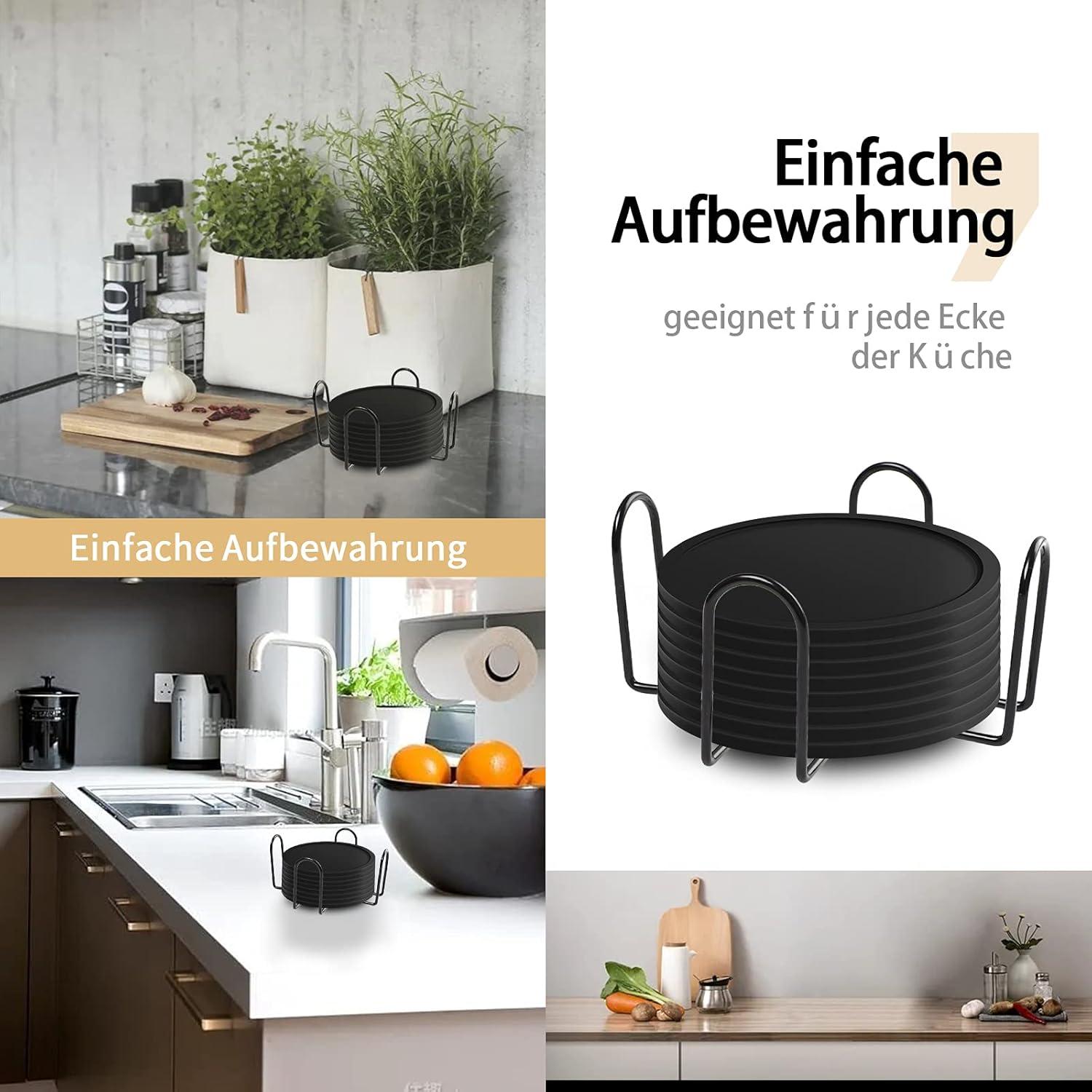 8er Set Schwarze Silikon-Glasuntersetzer für Getränke-Tischschutz