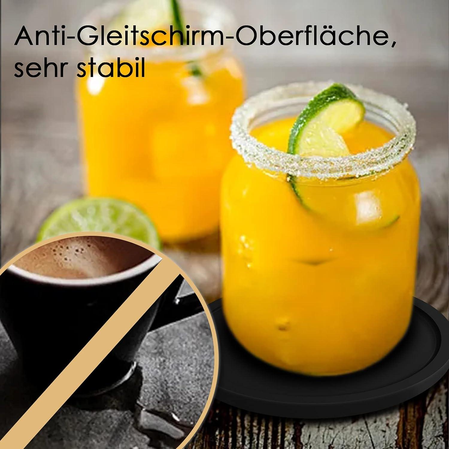 Schwarze Silikon Glasuntersetzer Set 8er - Runde Design Bar Tischuntersetzer