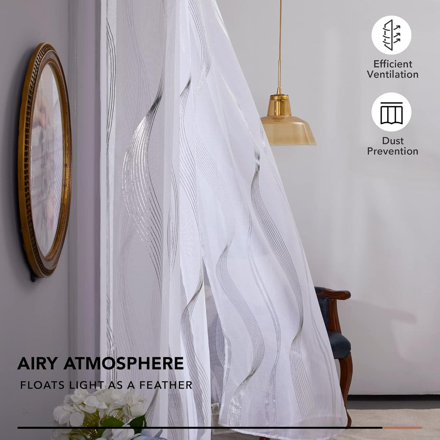 Deconovo Voile Gardinen Weiß Leinenoptik 245x140cm 2er Set Ösenvorhang