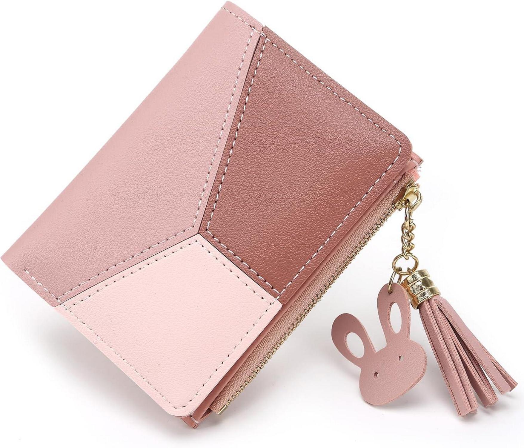 Damen Geldbörse Rosa Leder klein Kurzformat Druckknopf PUFarben