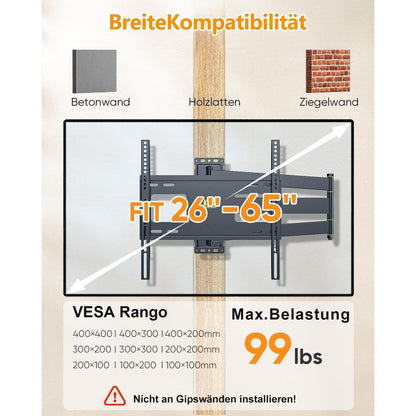 Schwenkbare TV Wandhalterung Langer Arm für Ecken 26-65 Zoll